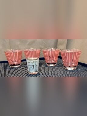 Set of 4 Pink Striped Glass Barware Glasses And 1 Shot Glass